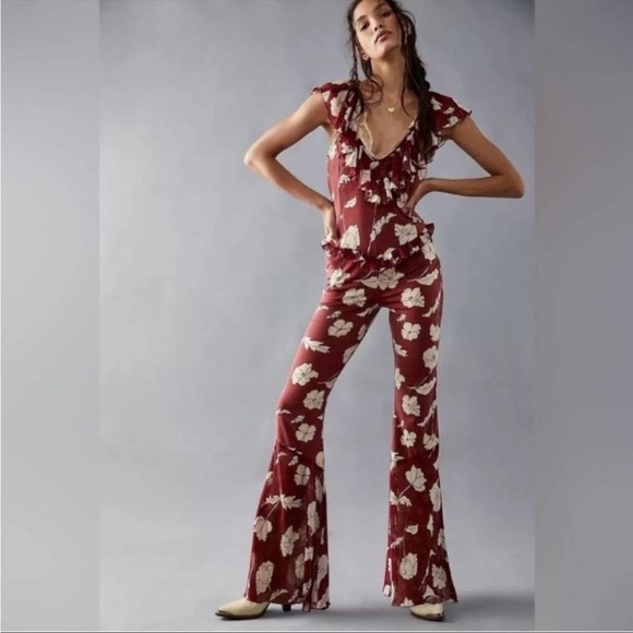 Free People Pants - Free People XS Austyn Floral Red Flare Jumpsuit
